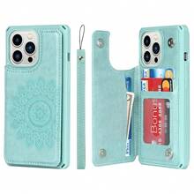 For IPhone 13 Pro Max Phone Case With Card Holder, Case Wallet With Credit Card Holders For IPhone13ProMax,Embossed PU Leather Card Slots Cases [Kickstand] Shockproof Cover For Women Men-Green{"Color_name":"C-Green"} - 多色11 - 查看 1