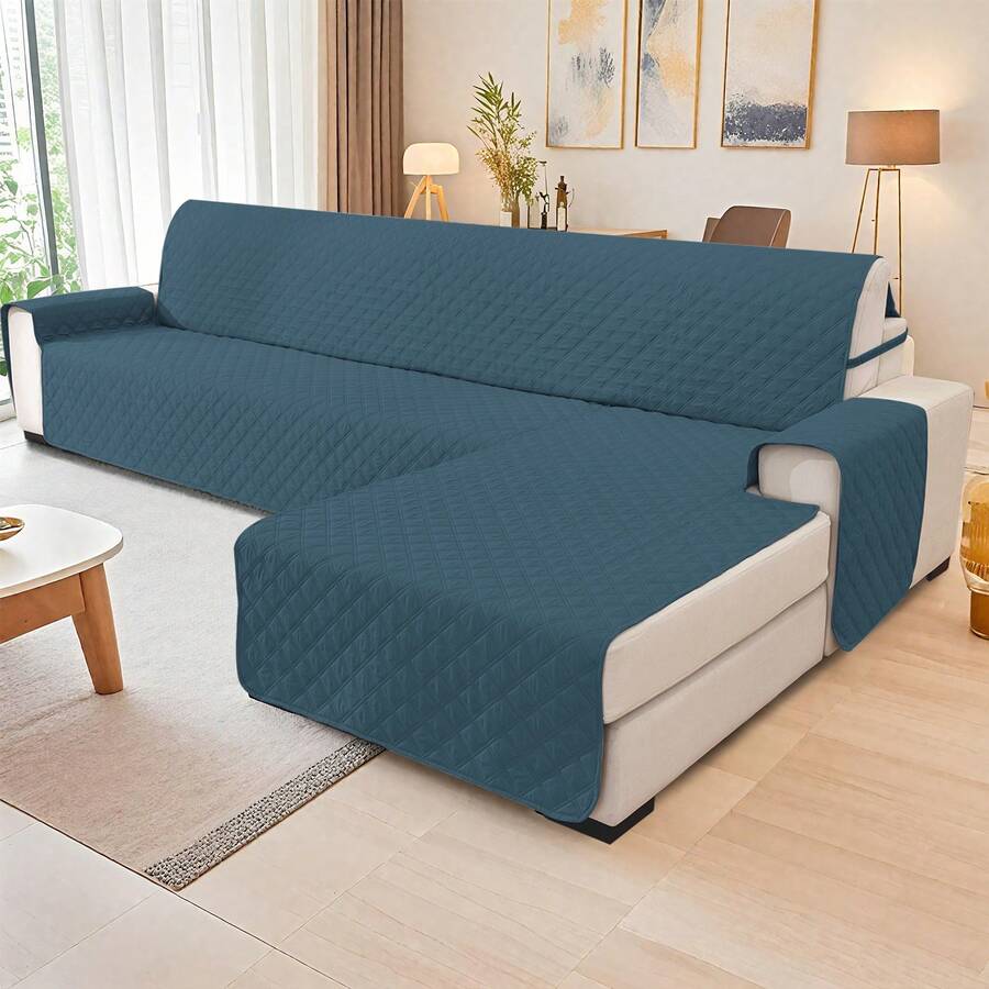 100% Waterproof 2/3/4 Seater Sofa Cover With Peninsula, Universal Reversible Corner Sofa Cover - Dark Green - View 1