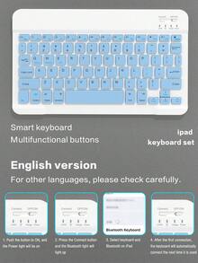 Wireless Keyboard Case Compatible With Ipad, Detachable Leather Protective Cover With Pencil Slot, Auto Sleep/Wake Function, Removable Wireless Bluetooth Keyboard With 150mAh Battery Capacity, Slim & Lightweight Stand Case - Light Blue