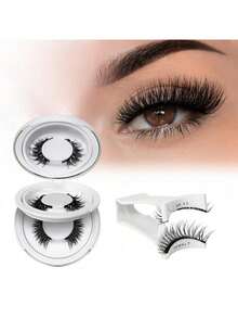 1 Pair/Set CC Curly Magnetic False Eyelashes Kit With Professional Eyelash Curler, Reusable, No Glue Needed, Ideal For Lazy People, Natural Cartoon Lash Applicator Mixed Design, 3D Volume Fake Lash Strips Charming Eye-Lifting Lash Extension Set Suitable For Daily Wear, Work, Study, Travel, Party, Women's Gift, Women's Christmas Gift - Black - View 11