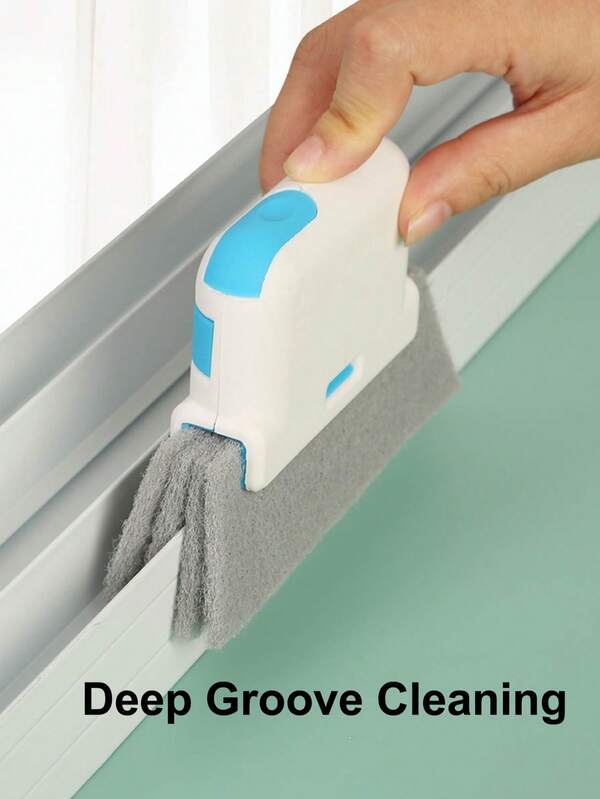 1set 3-In-1 Window Gap Cleaning Brush, Small Gap Cleaning Brush For Door Track, Window Track,Window Frame, Window Groove. 4-Layer Scouring Pad Brush Head,Replaceable Brush Head,Kitchenware Cleaning Tool. (Grey/Orange/Blue)