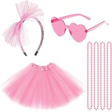 80s Women Tutu Costume Accessories Blue Striped Sock Lace Headband Skirt Necklace Halloween Mardi Gras Party