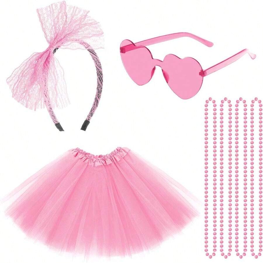 80s Women Tutu Costume Accessories Blue Striped Sock Lace Headband Skirt Necklace Halloween Mardi Gras Party