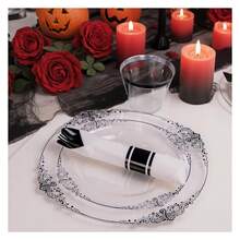 Clear Black Plastic Plates - 175pc Disposable Dinnerware Set For 25 Guests - As Picture/G - View 3
