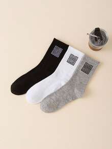 3 pares de calcetines de media caña de unicolor y estampado versátiles unisex