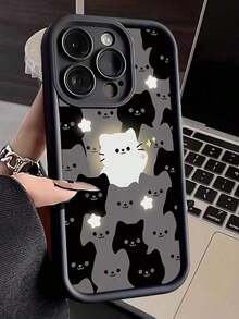 Funda de Teléfono de 1 Pieza para Pareja con Patrón de Gato Negro de Apple - Multicolor - Ver 5