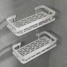 1/2 件防锈抛光壁挂式浴室置物架 - 无需钻孔，节省空间的粘性储物架，用于放置洗发水、护发素等，易于排水的设计，浴室储物解决方案，现代浴室置物架，塑料架，浴室收纳架