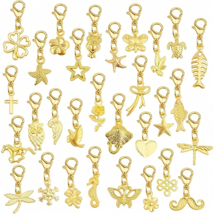 30 Pieces Golden Clip-On Charm Pendants Mixed Styles Dangle Charms With Lobster Clasps Accessories For DIY Earrings Jewelry Making Craft Supplies - (bộ)bộ đồ - Xem 1