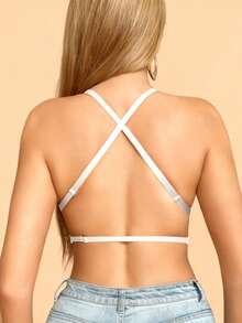 Women's Solid Color Backless Mesh Patchwork Comfortable Bra - White - View 5