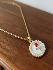 1 件复古白色简约玫瑰花吊坠项链，金属圆形吊牌锁骨链，甜美小众设计颈链，适合日常佩戴或派对，简约优雅的情人节、妈妈、母亲、母亲节、礼物 - 金色 - 查看 7