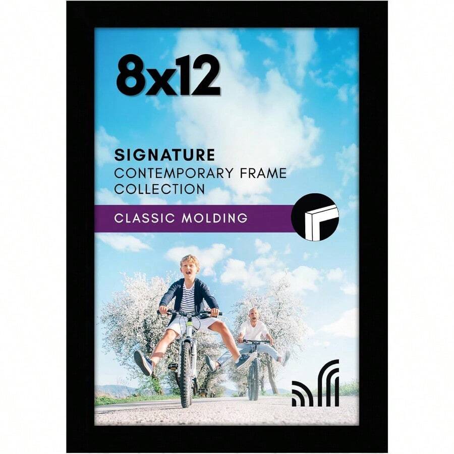 8x12 Picture Frame With ShatterResistant Glass Signature Collection GalleryStyle Frames Made Of Engineered Wood Photo Frame For Tabletop And Wall Display Black - 黑色 - 查看 1