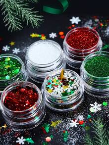 6pcs/Set Christmas Nail Art Glitter Mix, Christmas Tree, Star, Snowflake Sequins Nail Decorations, Winter