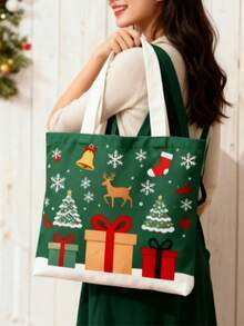 Bolso de lona grande con estampado personalizado para el hombro de mujer, adecuado para Navidad y otoño/invierno