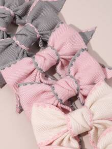 6pcs Baby Girls' Fabric Bow Hair Clips, Colorful Bowknot Hair Barrettes, Soft Fabric Ponytail Clips, Embroidered Fan-Shaped Bow Hair Accessories, Sweet Daily Wear Hair Clips For Infants, Baby Hair Decorations - Multicolor - View 3