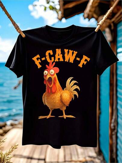 100 Percent Cotton Meme Funny T Shirt Wacky Style Cartoon Chicken "F-CAW-F" Black Graphic Tees Men Graphic Tees Women ,Comfortable And Breathable,Versatile,Innerwear Or Outfits,Sports,Mens Fashionstreetwear Gifts For Boyfriend Matching Outfits For Couples