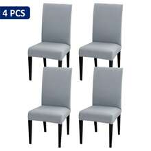 1pc/4pcs/6pcs/8pcs/10pcs Solid Color Milk Silk Chair Cover, Polyester Elastic Dining Chair Slipcover - Light Grey - View 9