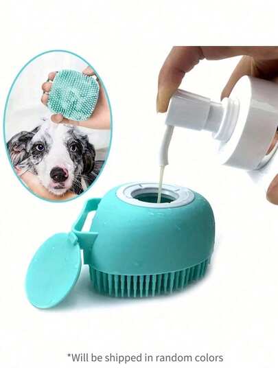 1pc Random Pet Shampoo Brush, Soft Silicone Pet Accessories Dog Cat Bath Tub Massage Glove Brush, With Shampoo Storage Device, Suitable For Dog And Cat Grooming Tools