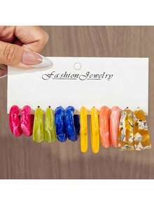 6-12 件/套时尚亚克力树脂 C 形耳环组合