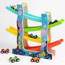 Holz Autorennbahn Spielzeug für Kleinkinder, Autorennstrecke Spielzeug mit 6 Mini Autos, Montessori Spielzeug für Kleinkinder, perfektes Geschenk für Jungen und Mädchen, Halloween/Weihnachtsgeschenk! - Eisenbahnwaggon aus Holz - Übersicht 7