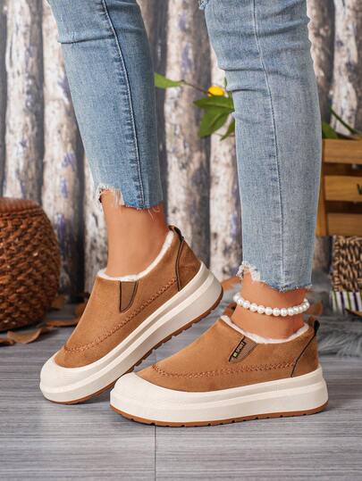 Damen neue modische & bequeme thermisch gefütterte Slip-On Lässig Sportschuhe mit zweifarbigen Sohlen und elastischen Bündchen