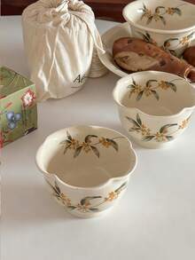 230/250ml 秋桂花釉陶瓷咖啡杯，高品质手工桂花拿铁杯、茶杯、大师杯，宽口复古手绘陶瓷马克杯，釉面咖啡杯、茶杯、浓缩咖啡杯，送给学生、毕业、女性生日的绝佳礼物 - 彩色 - 查看 7