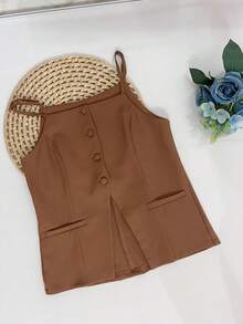 Sophisticated And Elegant Set | Suit-Style Blouse With High Slit At The Hem | Simple Cut Short-Skirt With Belt | Office And Party - Đồng - Xem 5