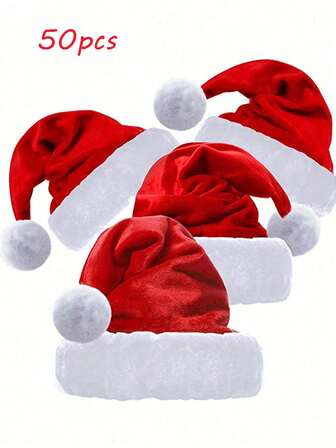 50 piezas/30 piezas/20 piezas/10 piezas/5 piezas Conjunto de gorros navideños para padres e hijos - Gorro de Papá Noel rojo para adolescentes y niños, decoraciones de fiesta y regalos navideños, tela de poliéster suave y sin estiramiento