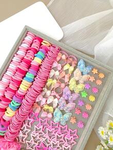995pcs/Set Cute & Fashionable Girls' Colorful Shiny Butterfly Hair Clips, Butterfly Hair Ties, Pink Star Hair Pins Hair Accessories Set, Adorable Mini Flower Hair Clips, Multicolor Elastic Hair Ties For Ponytail, Casual Daily Hair Decorations, Ideal Holiday Gift (No Gift Box)