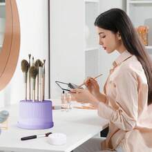 Caja de Limpieza de Brochas de Maquillaje Limpieza, Secado y Almacenamiento 3 en 1,Cepille el material del silicón de la limpieza y del almacenamiento del soplo del huevo de la belleza(Púrpura) - 1 - Ver 4