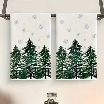 2 pezzi Asciugamani da cucina in microfibra assorbente con stampa di alberi di Natale e fiocchi di neve, morbidi e super assorbenti, per decorazione cucina, cottura, pulizia