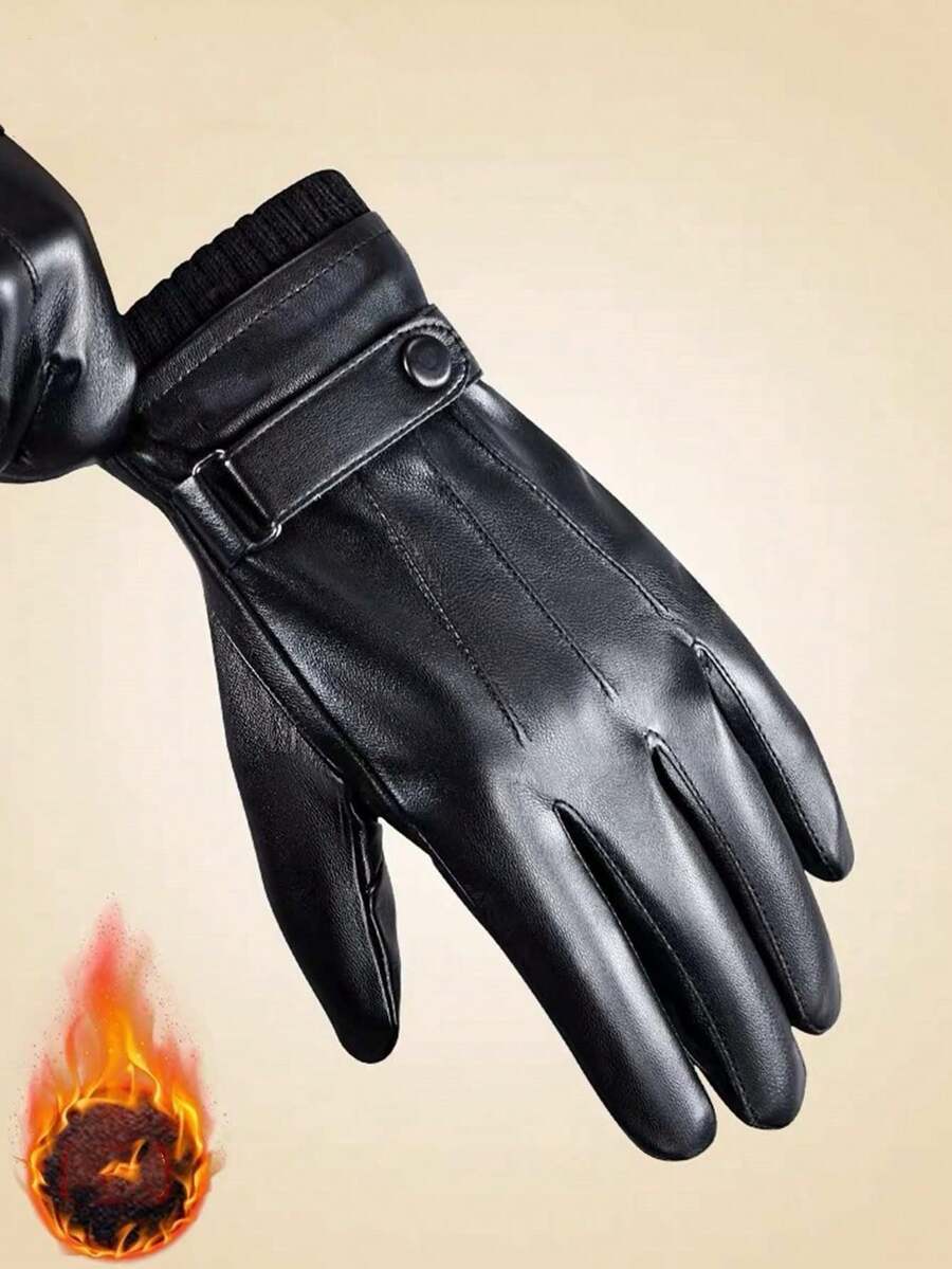 1 Pair Women's Winter Warm Fashion PU Leather Gloves, Thermal Lined, Windproof, Waterproof, Touchscreen Gloves For Casual Outdoor - Luokou Three Paths - View 1