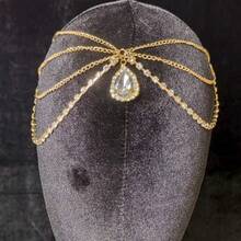 1 chiếc dây chuyền cài trán hình giọt nước bằng bạc đính pha lê, kiểu dáng tối giản, phụ kiện cài tóc, dây cài tóc dạng lưới, trang sức tóc, thích hợp cho đám cưới, dự tiệc, cô dâu tương lai. - Vàng - Xem 11