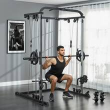 SOOZIER 3 In 1 Smith Machine, Multi-Functional Power Cage With Cable Crossover System, Pull Up Station, 16-Level Squat Rack And Barbell Bar, Home Gym Machine - Black - View 2