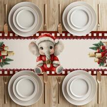 1/4/10 pièces Ensemble de nappe et set de sets de table avec motif éléphant et nourriture de Noël, nappe de table de fête, décoration de maison, cadeau, ensemble de nappe et sets de table convenant aux célébrations intérieures et extérieures, fournitures de fête saisonnière, décoration de table de cuisine et de salle à manger, décoration de table de fête, nappe de maison, nappe de restaurant