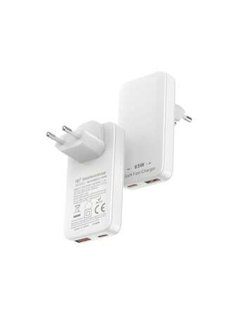 Platt USB-A och typ-C väggladdare, 65W GaN USB-A USB-C väggladdare, ultratunn väggladdare, hopfällbar rese-USB-väggladdare med dubbla portar, kompatibel med Galaxy, Pixel 4/3, surfplattor, mobiltelefoner