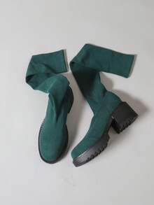 Bottes hautes pour femmes, bottes chaussettes élastiques, bout rond, par-dessus le genou, talon épais, bottes de mode à plateforme