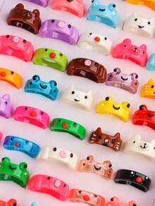 10/20/30pcs Cute Cartoon Animal Resin Rings, Frog, Kitten, Chick, Striped Pattern, Everyday Wear, Holiday Gift Accessories - Animal Resin Ring Full Mix - View 5