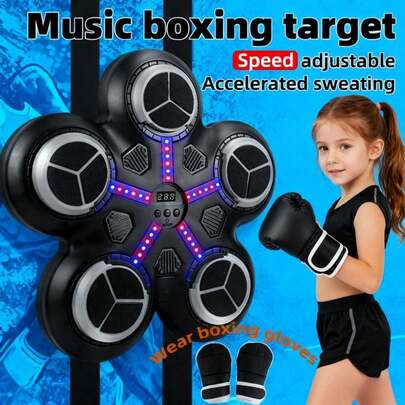 Trådlös väggmonterad musikboxningsmaskin för barn och vuxna - Boxningsdyna med handskar, rytmlampor och stridsläge för två spelare, hemmaträningsverktyg | Sportleksak för pojkar, flickor och tonåringar (från 3 år), perfekt för Halloween, jul, påsk och födelsedagspresenter