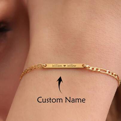 1 Stück winziges Namensarmband, personalisiertes Stangen-Armband, individuelles Namensarmband, modisches goldfarbenes Namensarmband, personalisiertes graviertes Namensarmband für Frauen, geeignet als Hochzeits-Brautjungfern-Accessoire, Geschenk zu Jahrestagen, Geburtstagen, Weihnachten, Halloween