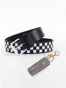 1 pieza Bolso colgante de estilo punk unisex para cinturón y lápiz labial, cinturón a cuadros de estilo hip-hop adecuado para vaqueros y pantalones de trabajo, ideal para uso diario, estilo callejero y campus, regalo perfecto - Multicolor - Ver 18