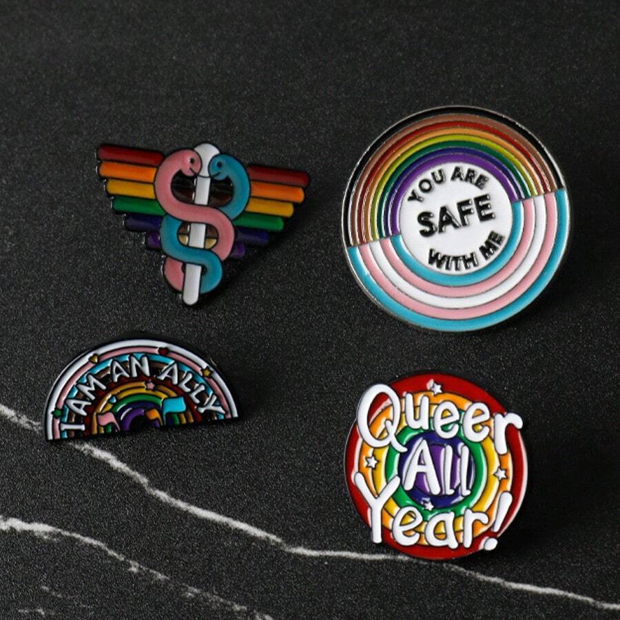 1pc Creative Rainbow Letter Badge Brooch, Fashion Enamel Lapel Pin, Collar Pin, Clothing Brooch, Metal Brooch, Fashion Jewelry Gift For Friends Christmas