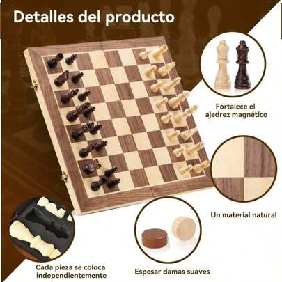 Ajedrez Profesional Magntico, Tablero de Ajedrez Plegable, Ajedrez+ Damas Juego 2 En 1, con Bolsa de Almacenamiento, Porttil y Educativo, para nios y Adultos39x39cm