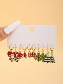 New Christmas Cartoon Earrings Set For Women, Oil Drop Reindeer, Santa Claus, Snowflake, Candy Earrings, Suitable For Women's Daily And Party Wear