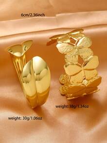 1pc/2pcs Vintage Distressed Stainless Steel Bangle, Leaf & Butterfly Design Open Cuff Bracelet, Waterproof & Fade-Resistant, Delicate Luxury Everyday Wear For Women