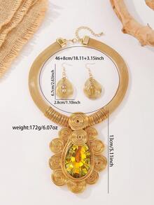 Set de 3 piezas de collar y aretes bohemios, africanos y coreanos hechos a mano con alambre de aluminio multicapa exagerado, brillante para vacaciones, fiestas, playa y estilo vintage