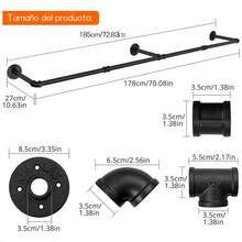 MEFENY 1 pieza de estante de exhibición de pared de armario de hierro negro de 185 cm montado en la pared con varilla de suspensión de ropa,Perchero Industrial de Pared,tubos Para Colgar Ropa lavanderia ,Estante de Ropa, Barra Multiusos de Ropa Desmontable, Ahorrar Espacio, Adecuado para Balcones, Recibidores, Baños, Dormitorios Estante de Metal Negro para Dormitorio, Lavandería y Tienda de Ropa de tubería industrial resistente para uso multifuncional en tiendas de ropa - Negro - Ver 8