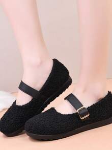 Plush Women's Shoes, Warm Lining, Fashionable Versatile Non-Slip Casual Slip-On Soft Bottom Shoes