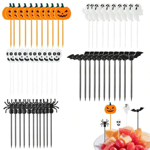 10/50 piezas Decoraciones seleccionadas para cupcakes de Halloween - Palillos de plástico para cupcakes, comida, cócteles, aperitivos - Suministros para fiestas de baby shower, cumpleaños, bodas