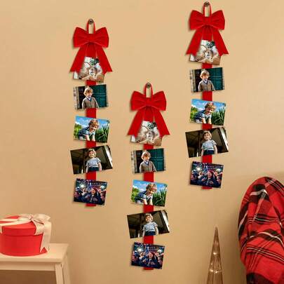 Christmas Bow Card Holder Creative Festive Hanging Photo Wall Display Rack For Home Wedding Party Event Christmas Decorations Home Christmas Gifts Christmas Decor