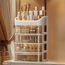 3/5  Layer Expandable Makeup Organizer, Stackable Cosmetic Storage Box For Countertop, Multi-Compartment Display Case For Makeup Brushes, Lipstick, Skincare Products, Plug-In Design, Fragrance-Free - 4Csnct - Xem 5